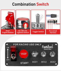 FASTSTORM red engine start button closeup highlighting instant-start visibility