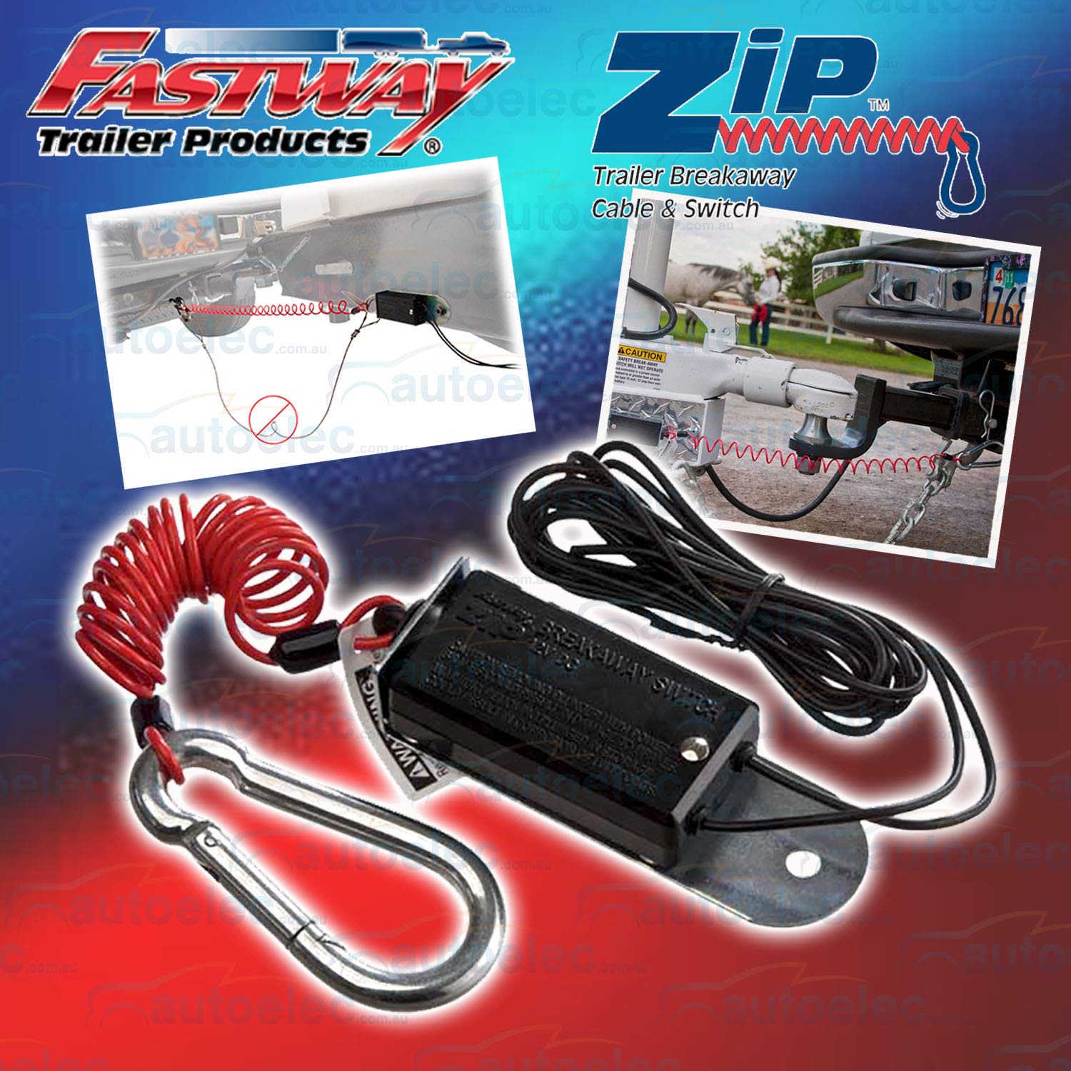 Fastway front view of red 4-foot breakaway cable showing complete unit and benefit of quick identification