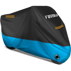 Favoto front view cover protecting a parked motorcycle for weather resistance
