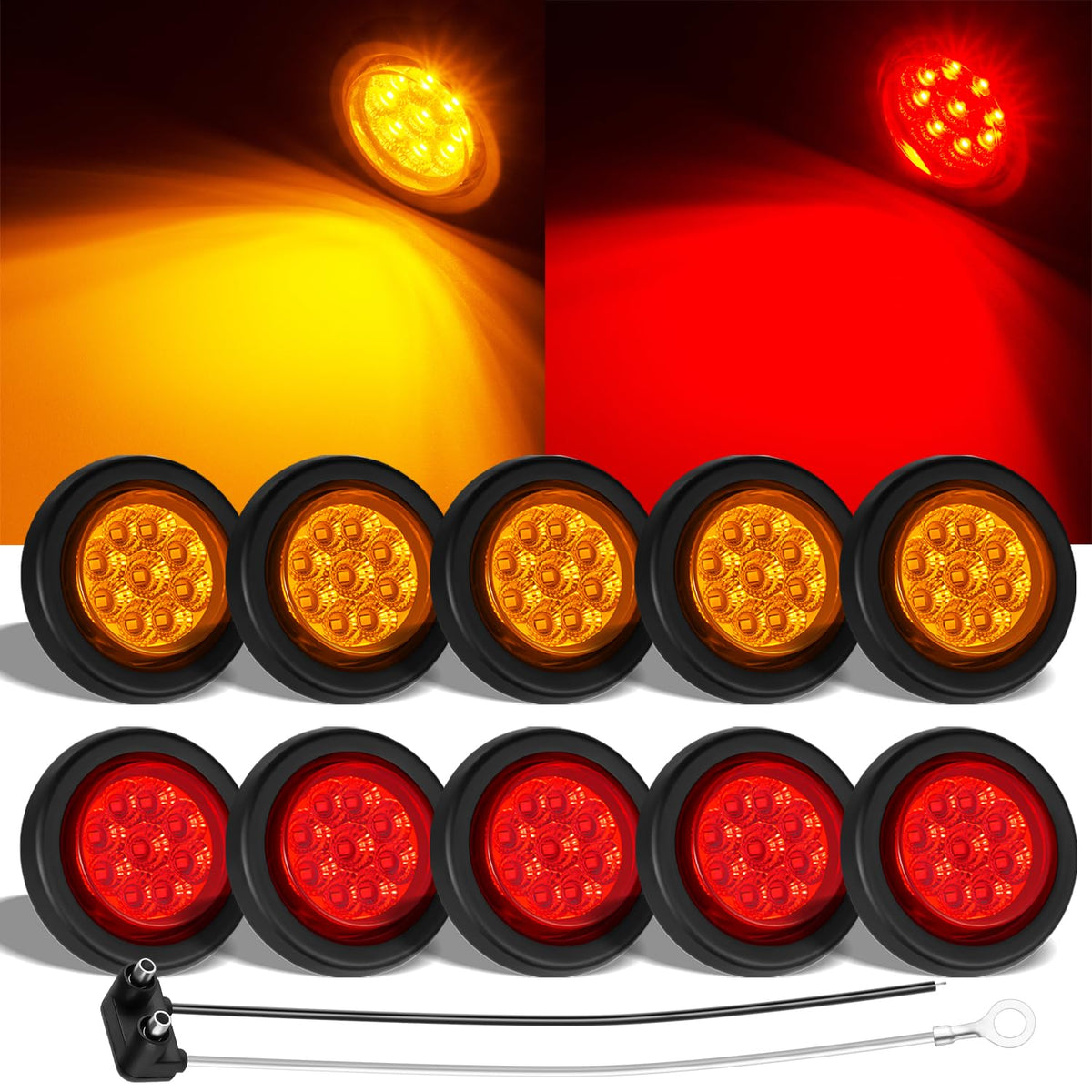 FBAAUKUS front view of amber and red 2 inch marker lights for clear identification benefit