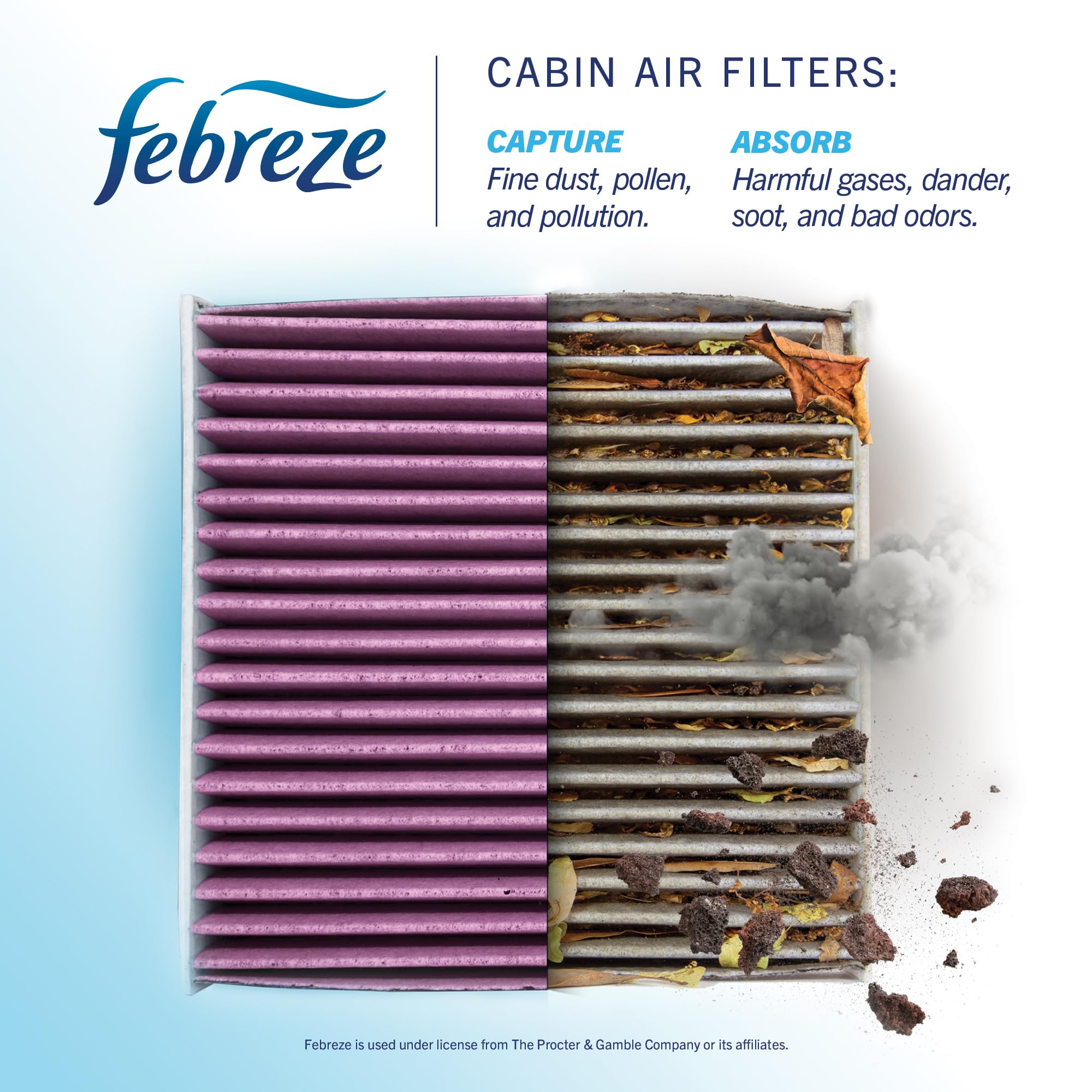 Febreze charcoal layer close-up highlighting activated charcoal odor removal