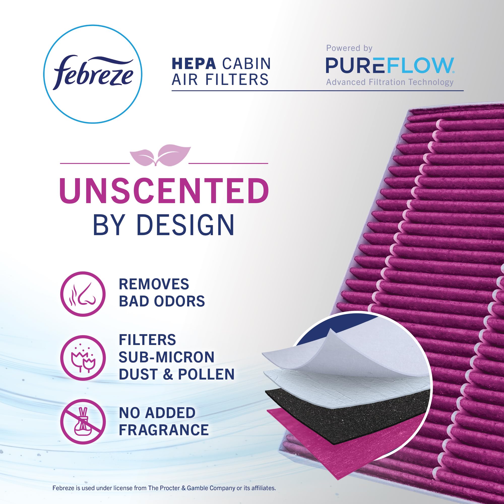 Febreze filter in hand demonstrating compact size and easy handling