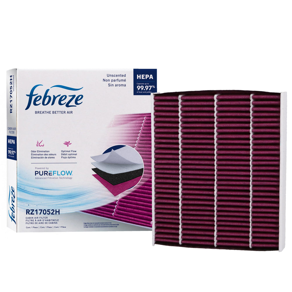 Febreze front packaging showing model and odor control benefits