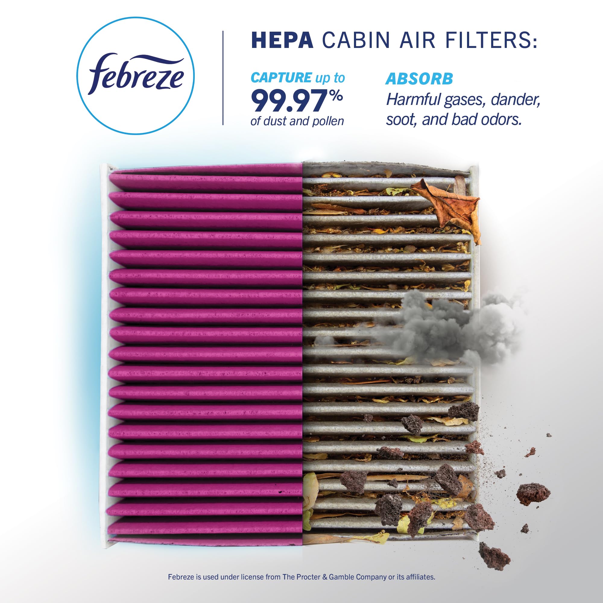 Close-up of Febreze filter media showing fine-fiber HEPA texture