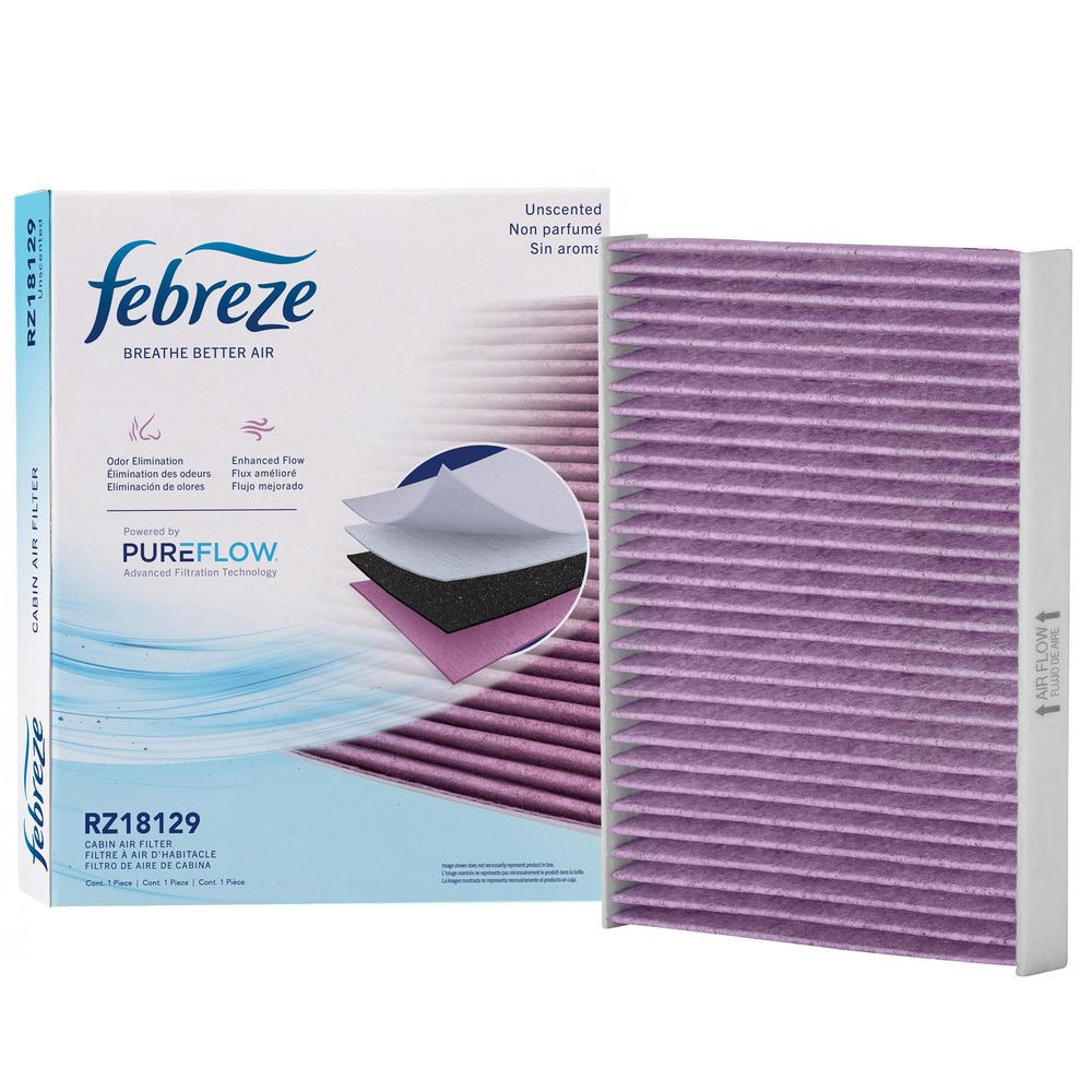 Febreze filter front packaging showing model and unscented benefit