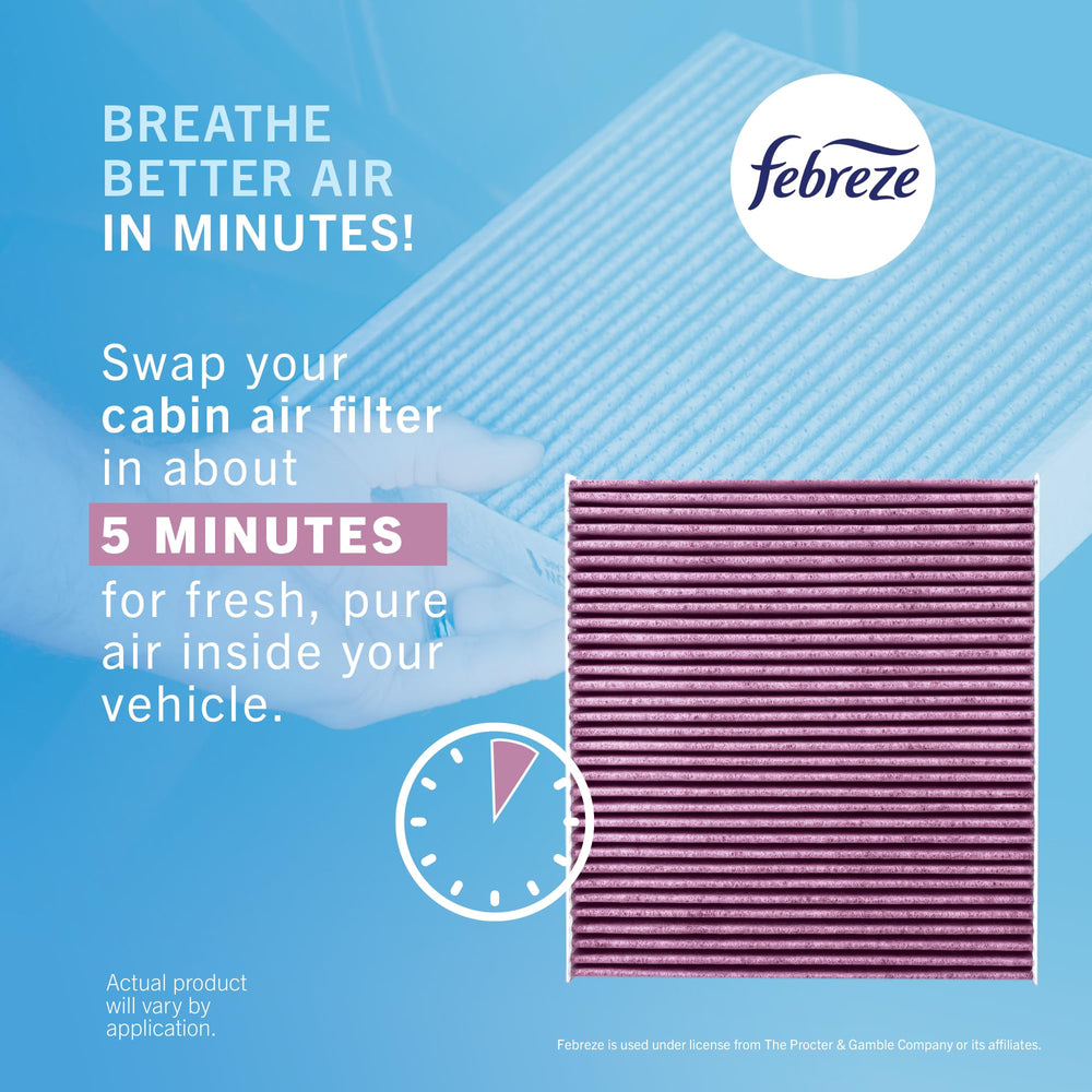 Febreze PUREFLOW packaging label and QR code for vehicle-specific help
