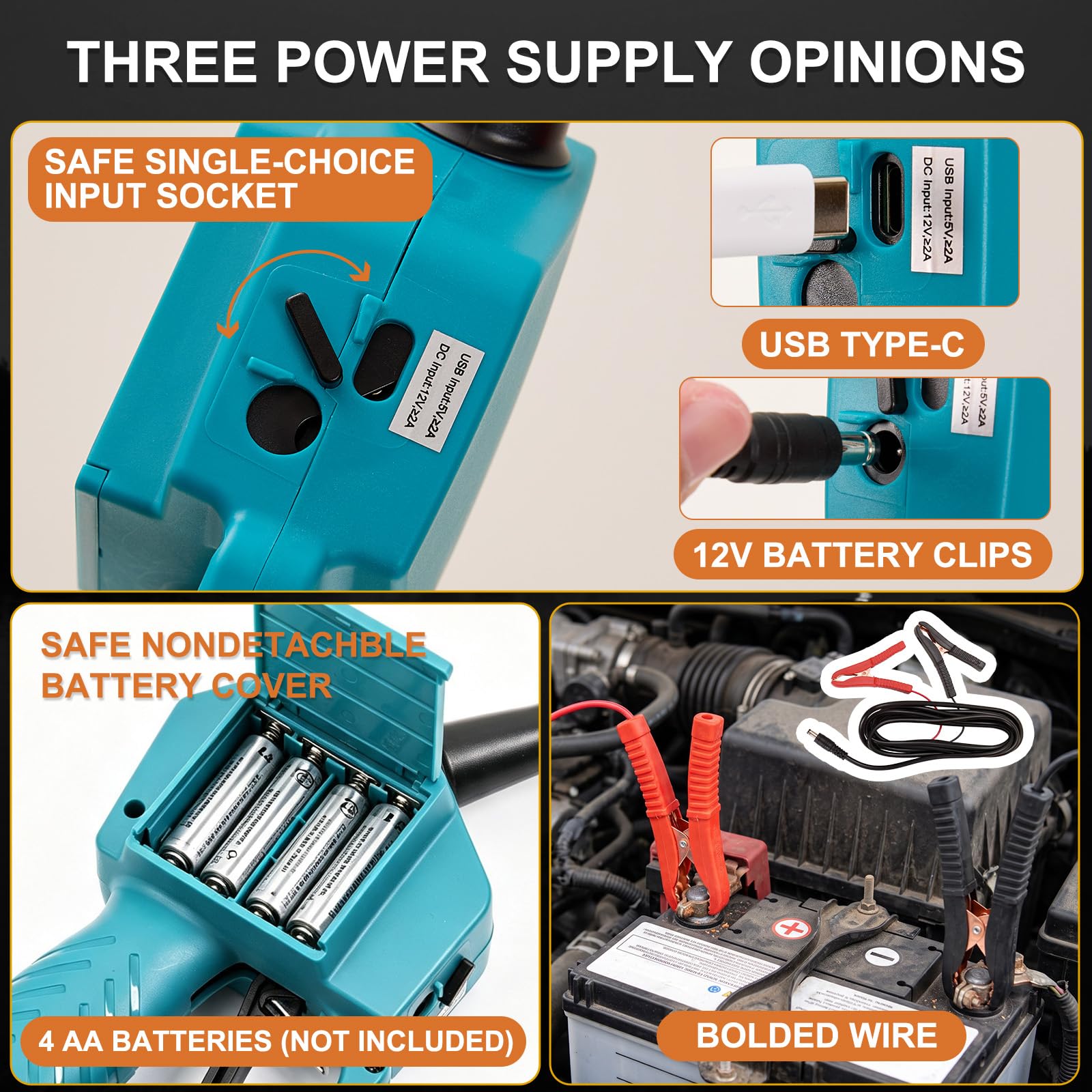 FEEDRON battery clips and 12V car cable for versatile power