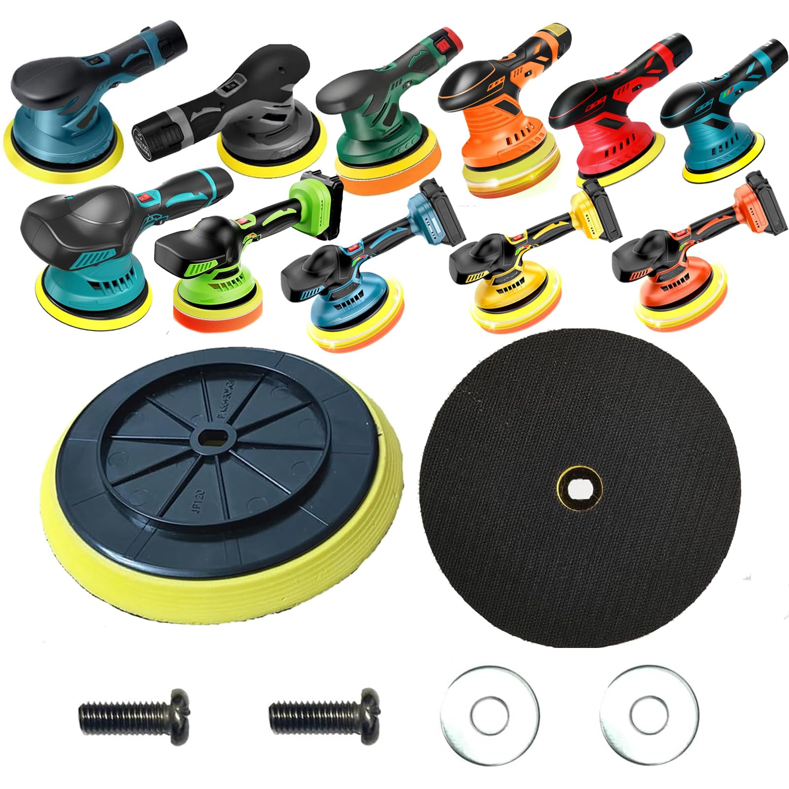 Feenynic front view of 6-inch backing plate kit showing included screws and pads for reliable replacement