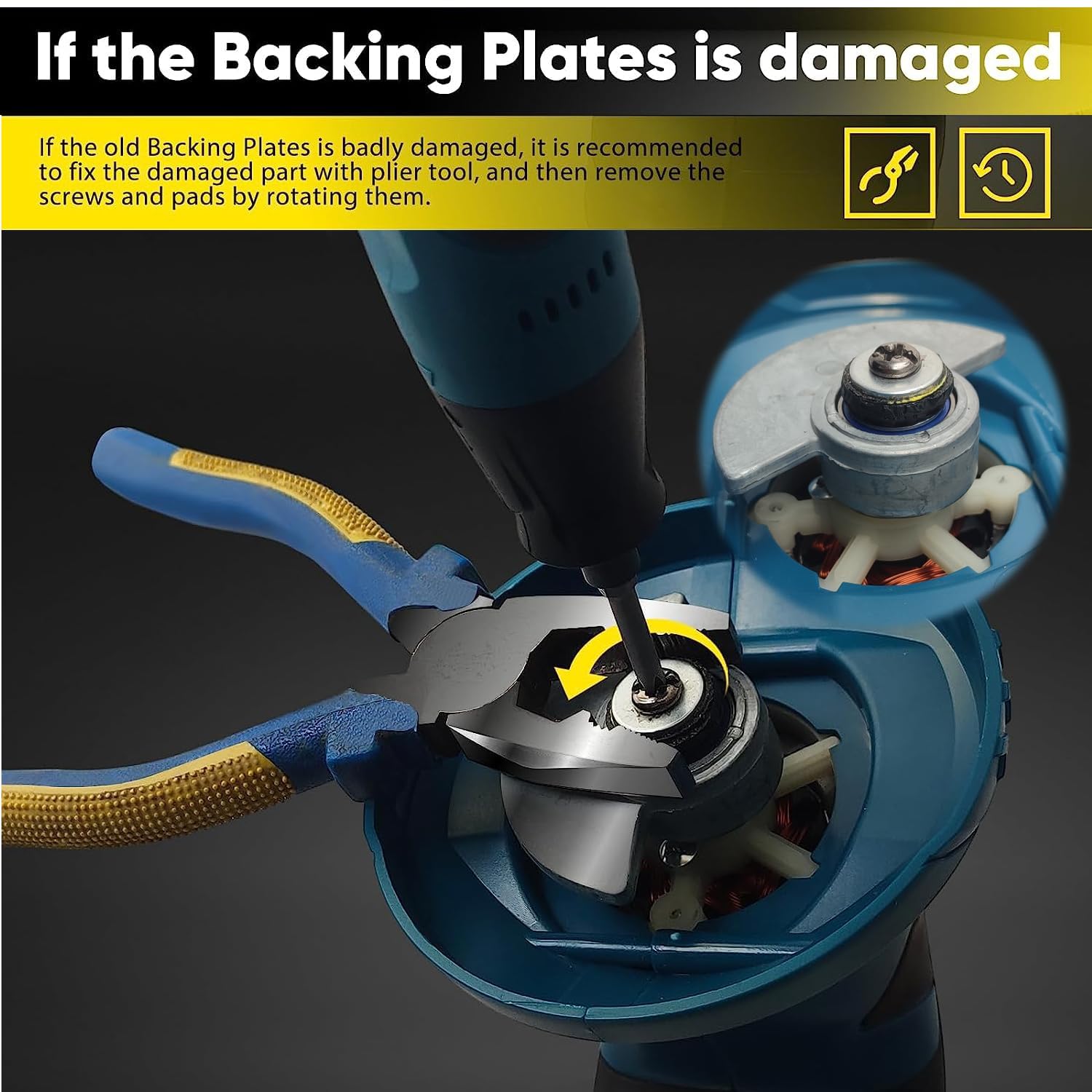 Feenynic backing plate mounted on cordless buffer in action offering smoother, balanced polishing