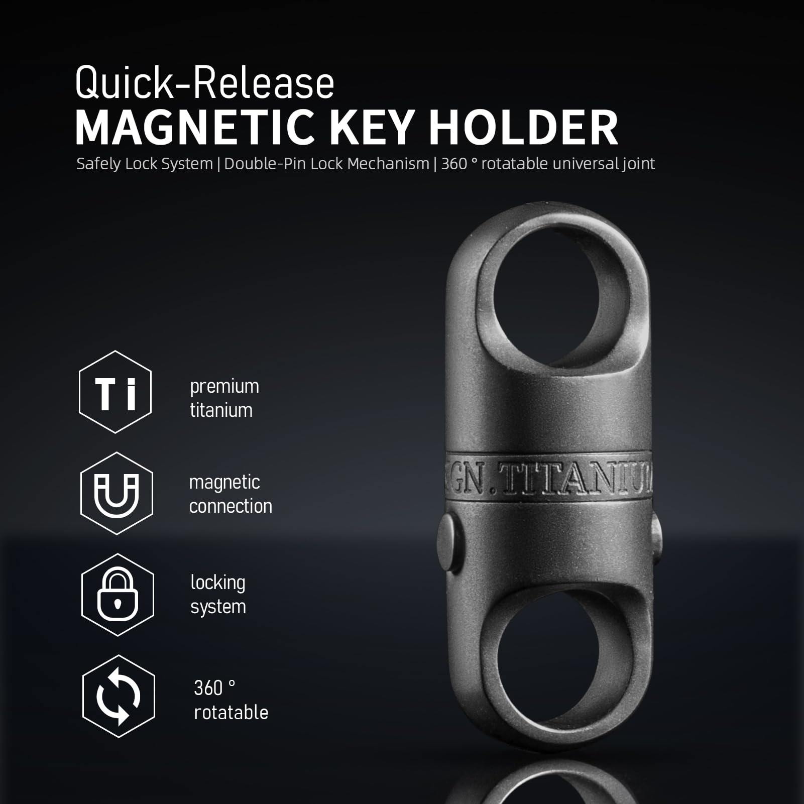 FEGVE keychain attached to two stainless rings for versatile carrying
