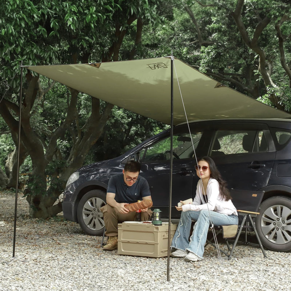 FEIWOOD GEAR awning shown with people for scale and comfortable headroom