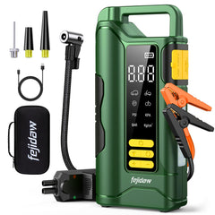 fejidaw front view of jump starter showing ports and controls for quick roadside help