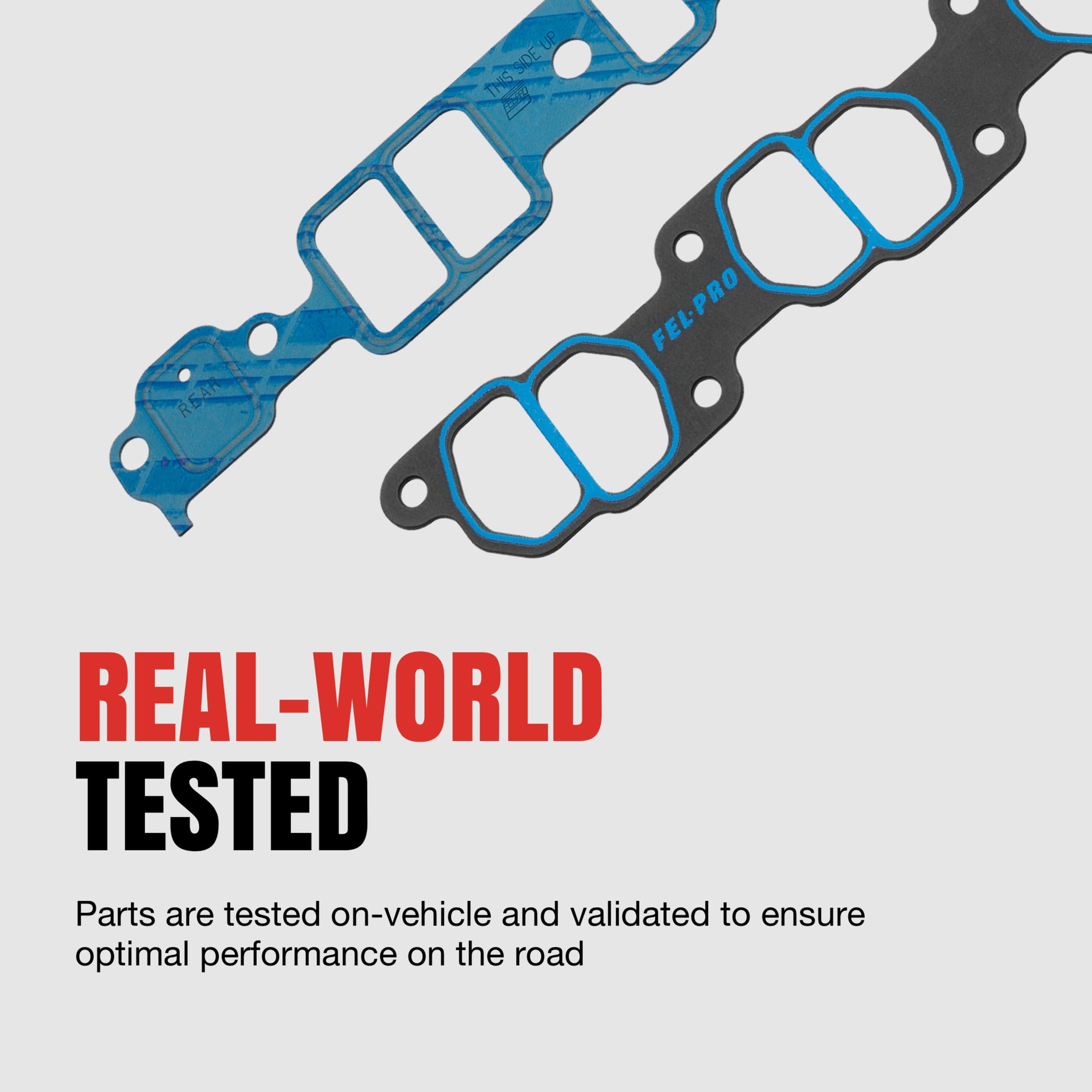 Fel-Pro gasket next to ruler showing scale and correct sizing for Chevy Silverado fitment
