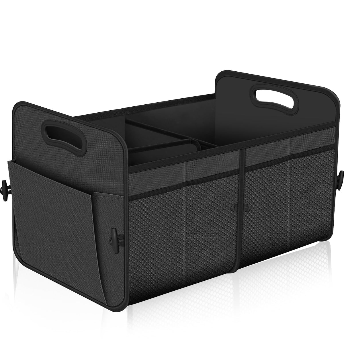 Femuar front view large grey trunk organizer showing roomy interior benefit