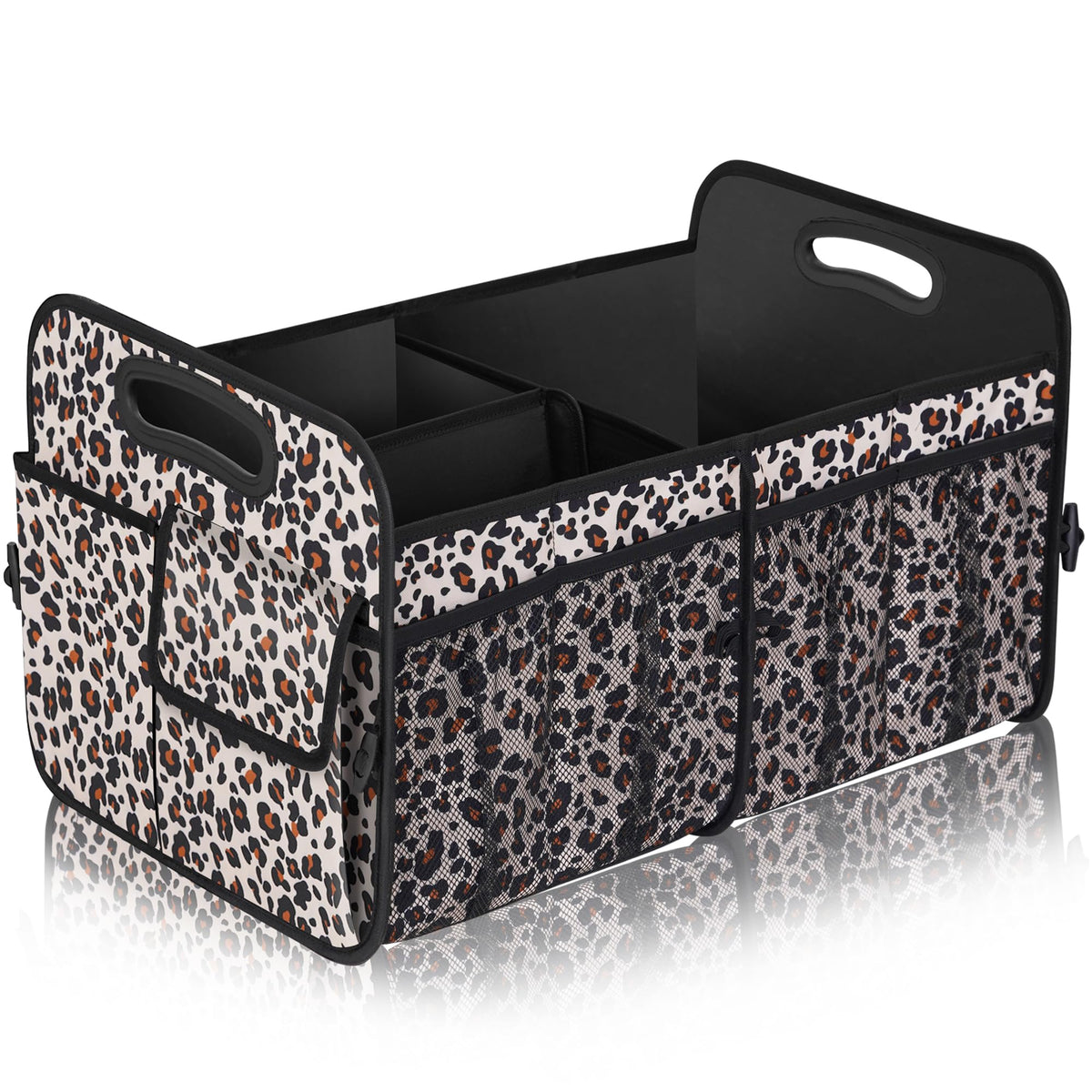 Femuar front view of large trunk organizer showing roomy main compartment benefit