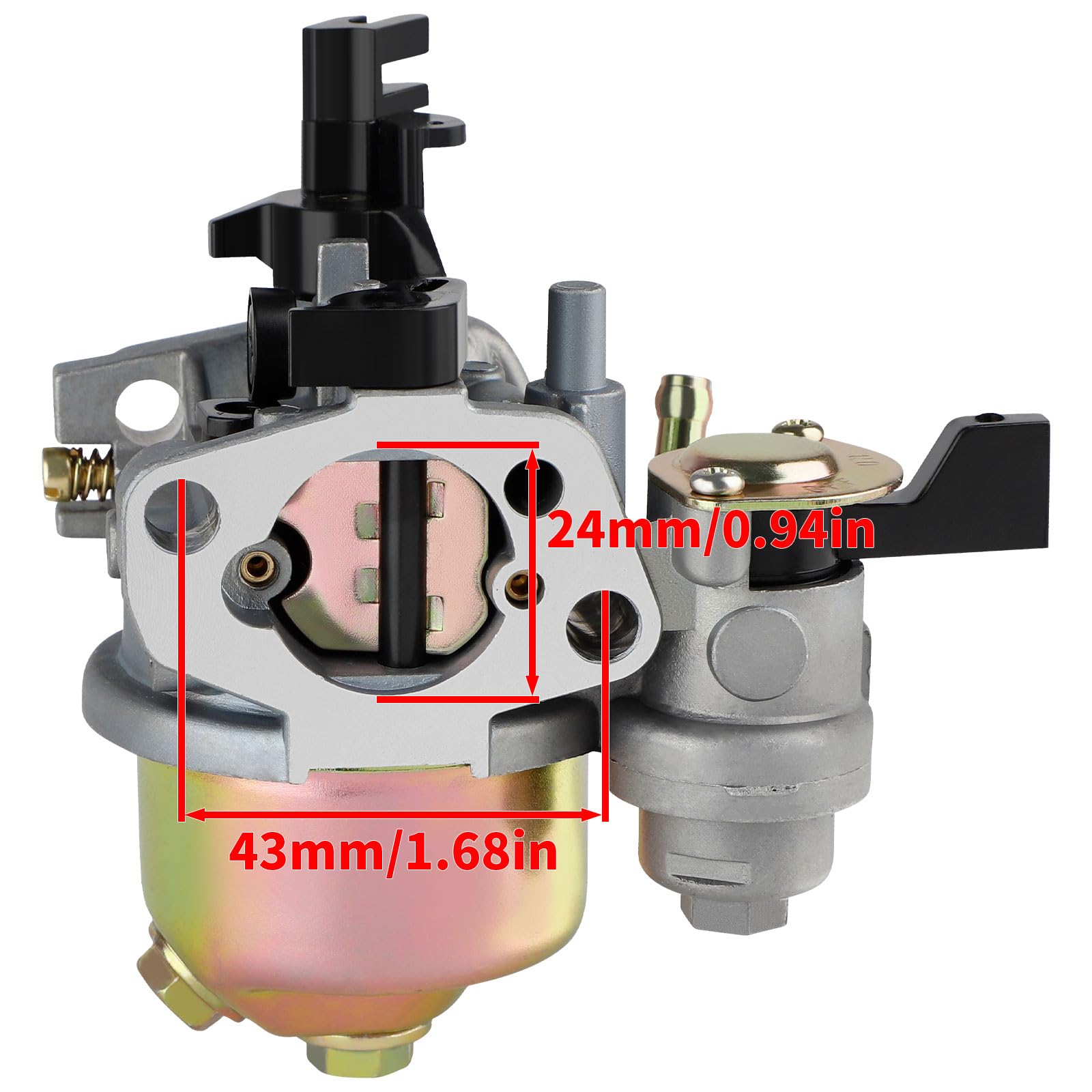 Ferilter carburetor top showing choke and throttle, enables easy tuning adjustments