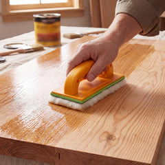 Ferrochef applicator in use staining a cabinet door for consistent coverage