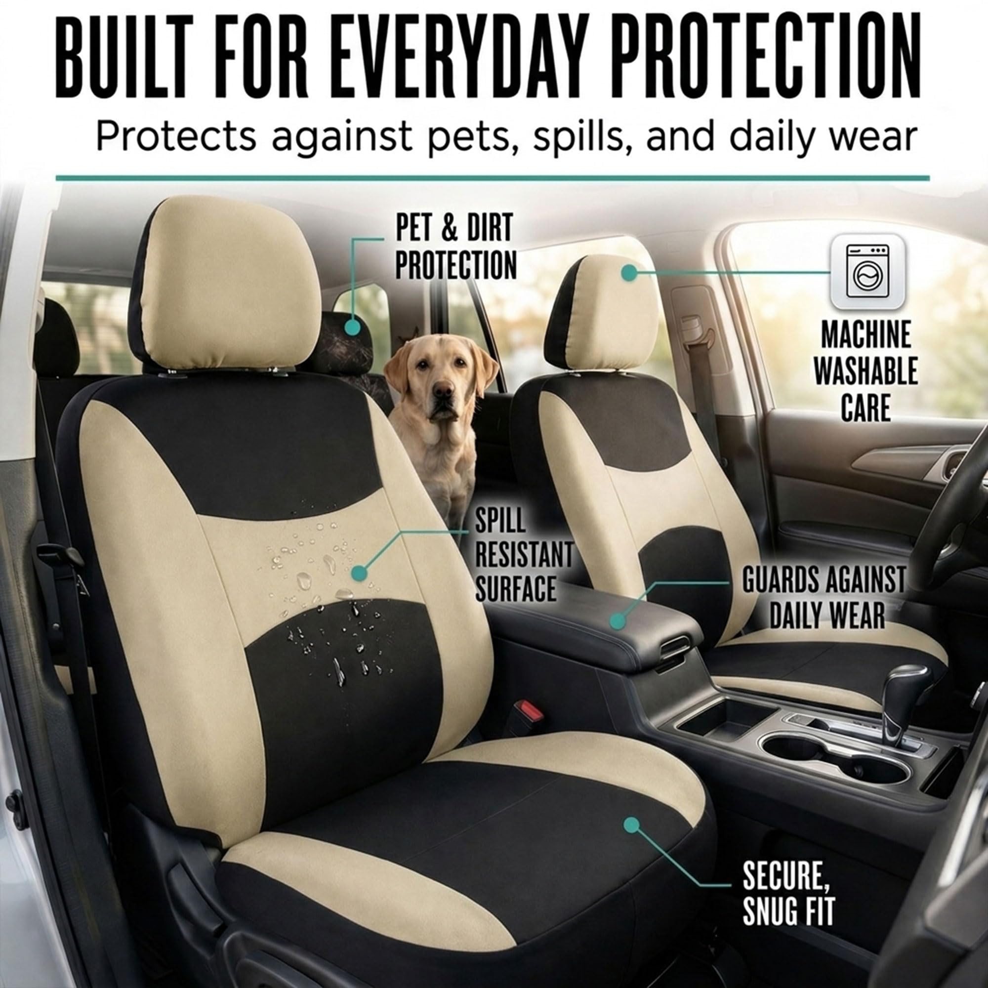 FH Group beige black kit installed in car showing cohesive look