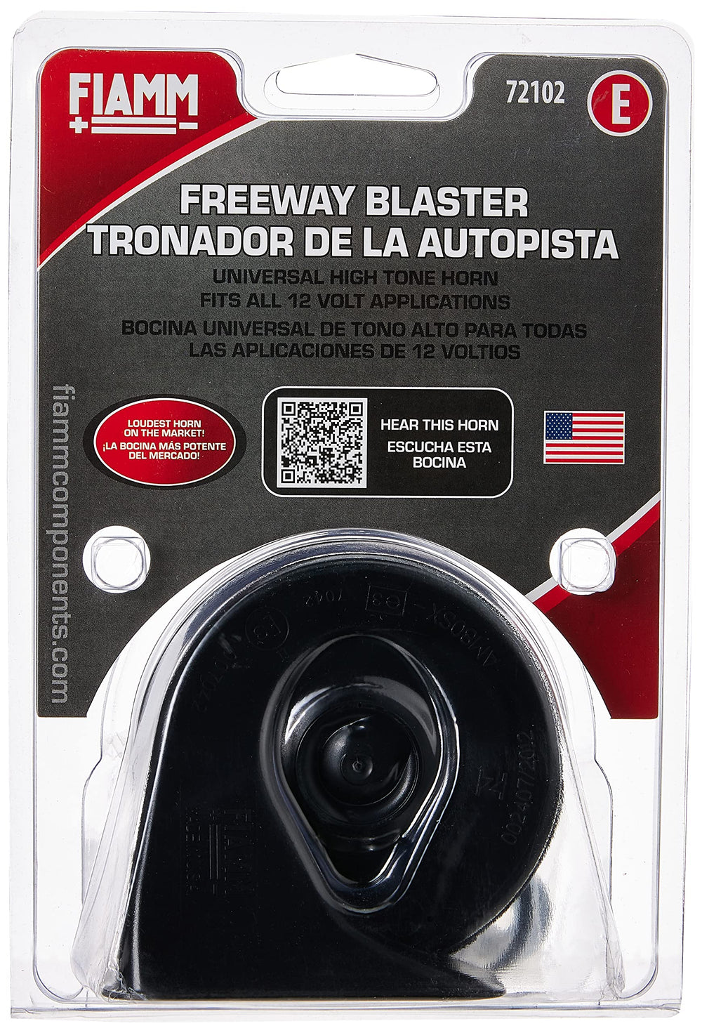 FIAMM Freeway Blaster side profile highlighting steel housing and compact projector for durability