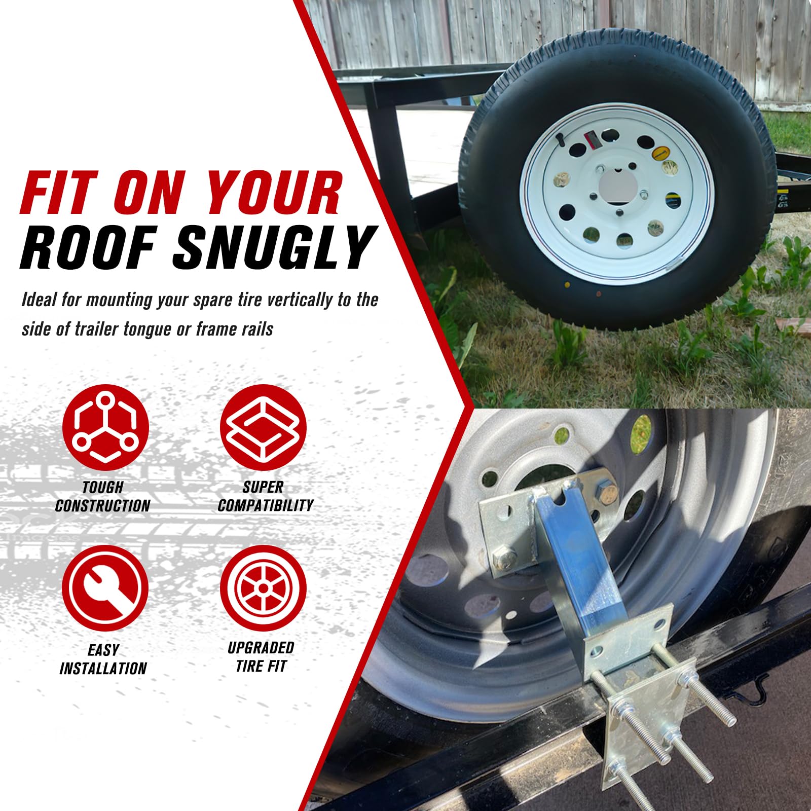 FIERYRED mounted with a 5-lug wheel showing versatile fit for common trailers