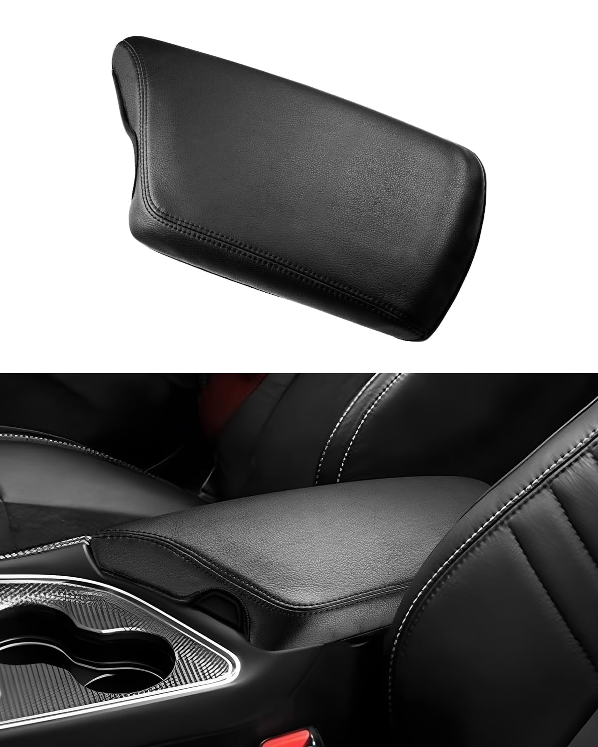 FIILINES front view of center console cover showing tailored fit and neat edges, protects armrest