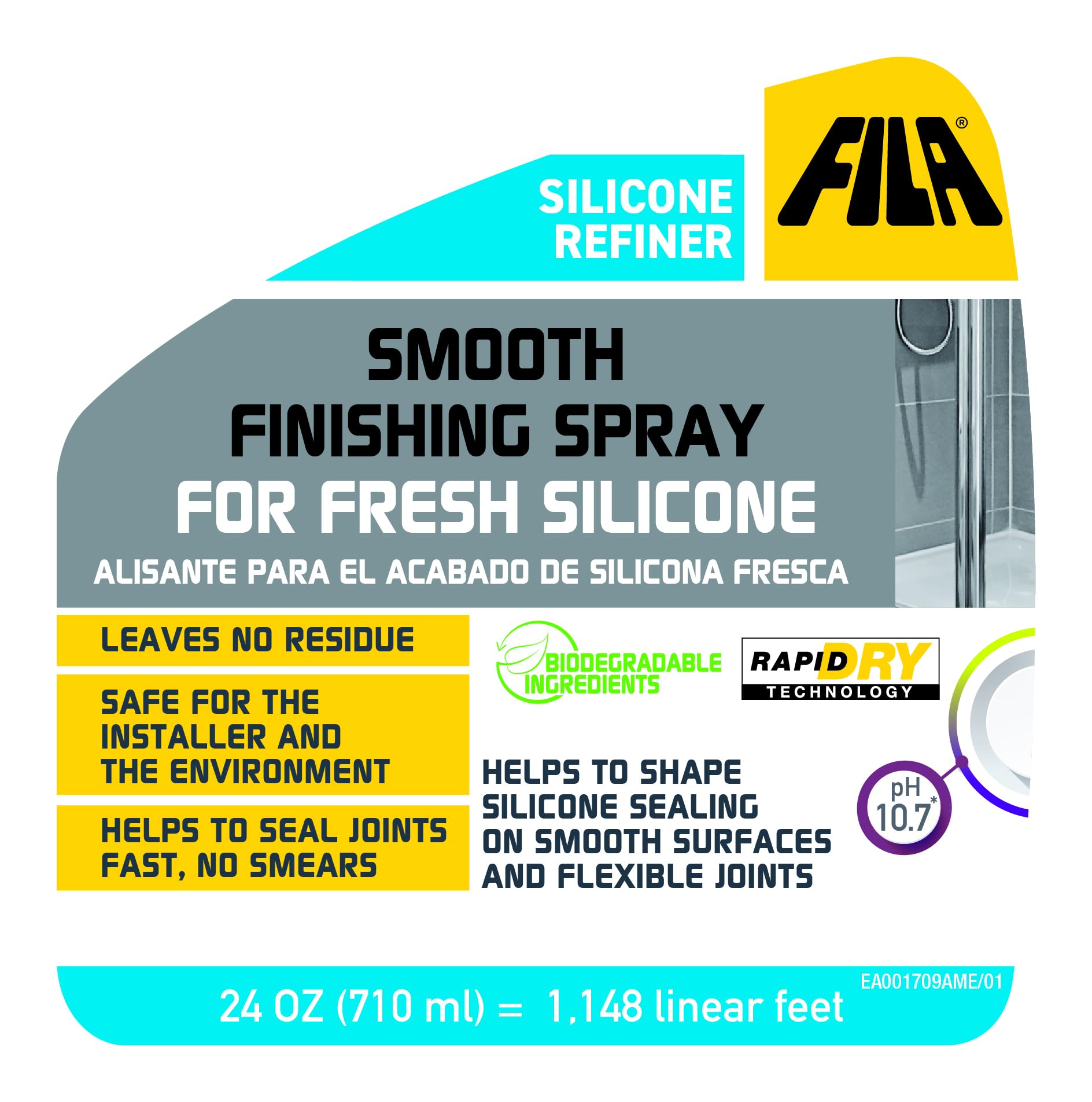 FILA close-up of silicone refiner spray nozzle and label for quick application