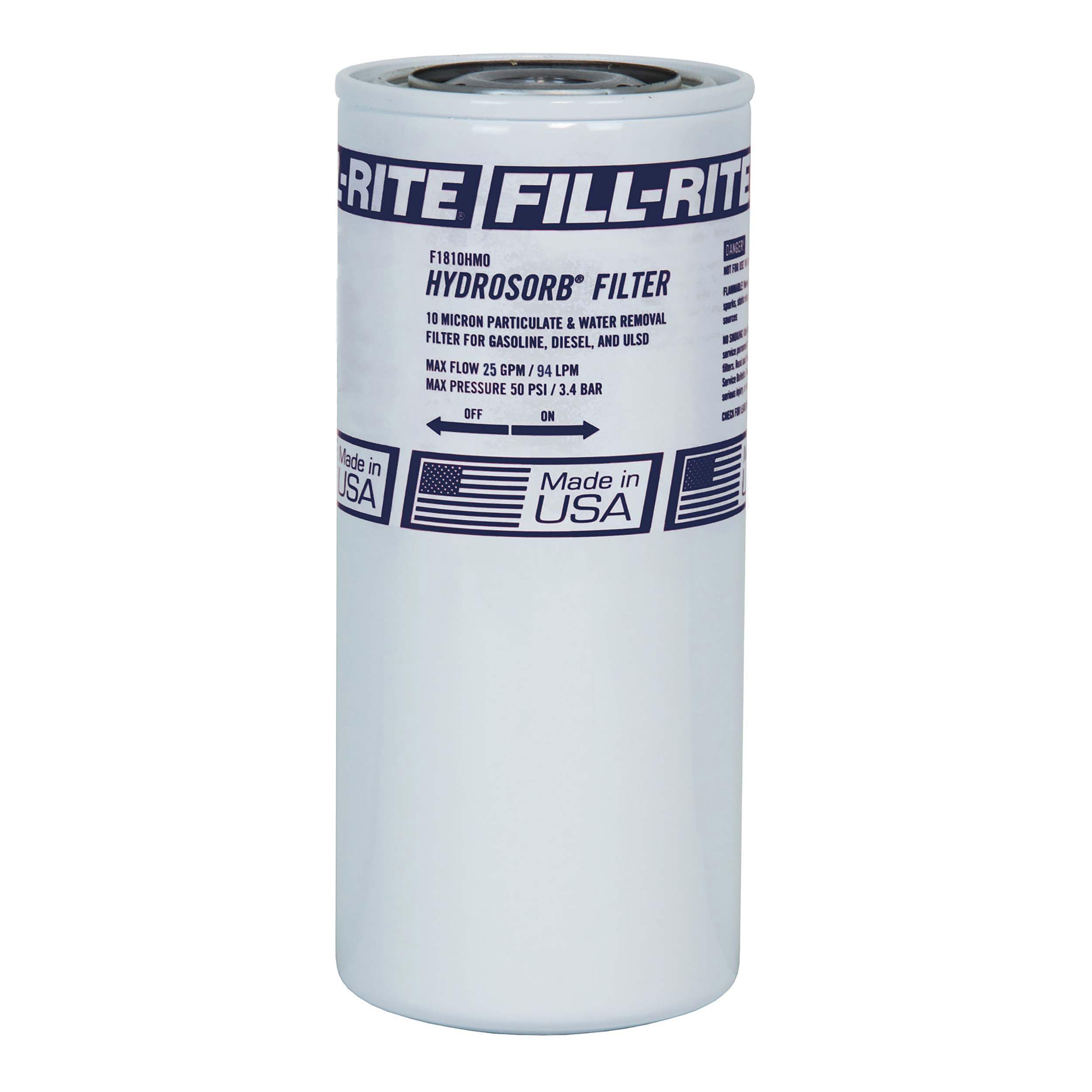 Fill-Rite F1810HM0 front view showing label and threaded connection, improves maintenance speed