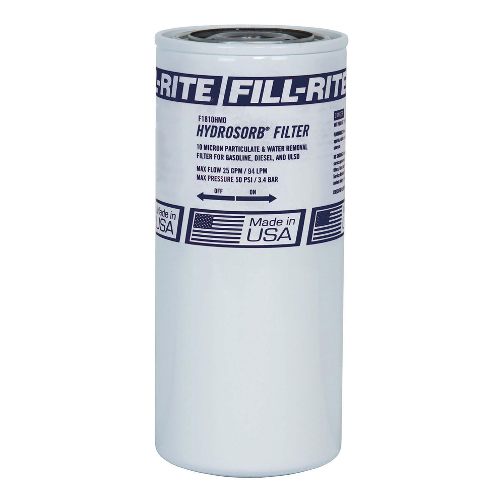 Fill-Rite F1810HM0 front view showing label and threaded connection, improves maintenance speed