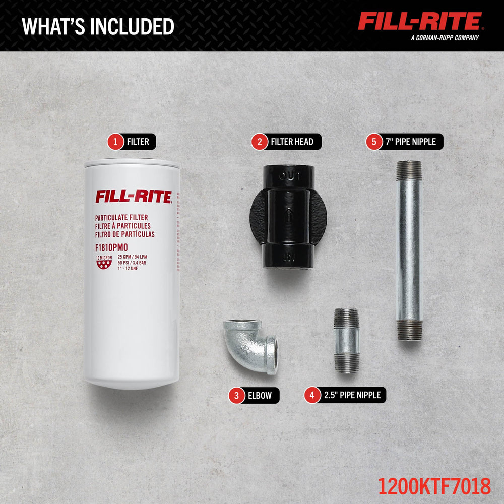 Fill-Rite filter head close-up showing durable 3/4" NPT ports and leak-resistant design