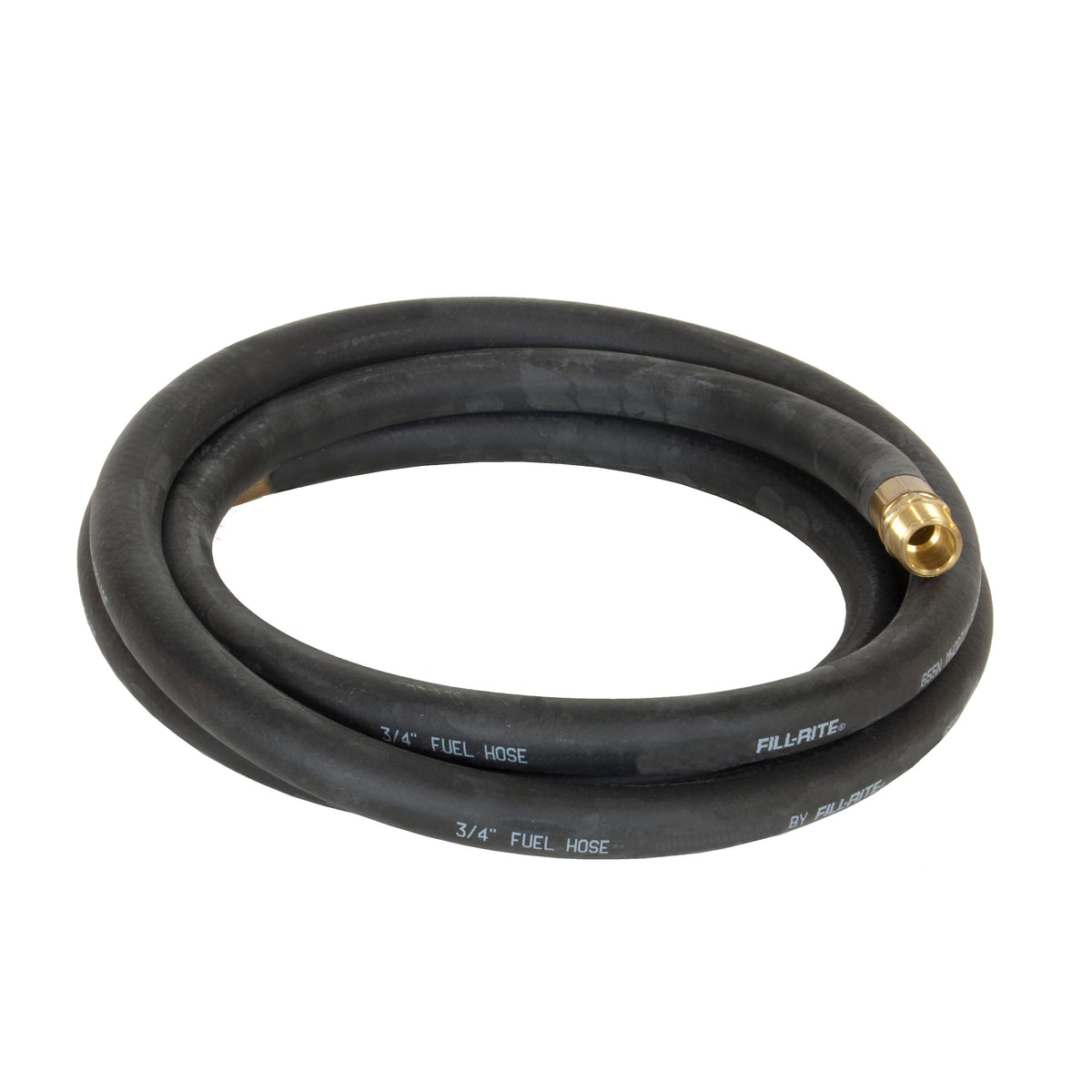 Fill-Rite front view of hose showing full 12-foot length and fittings beneficial for reach