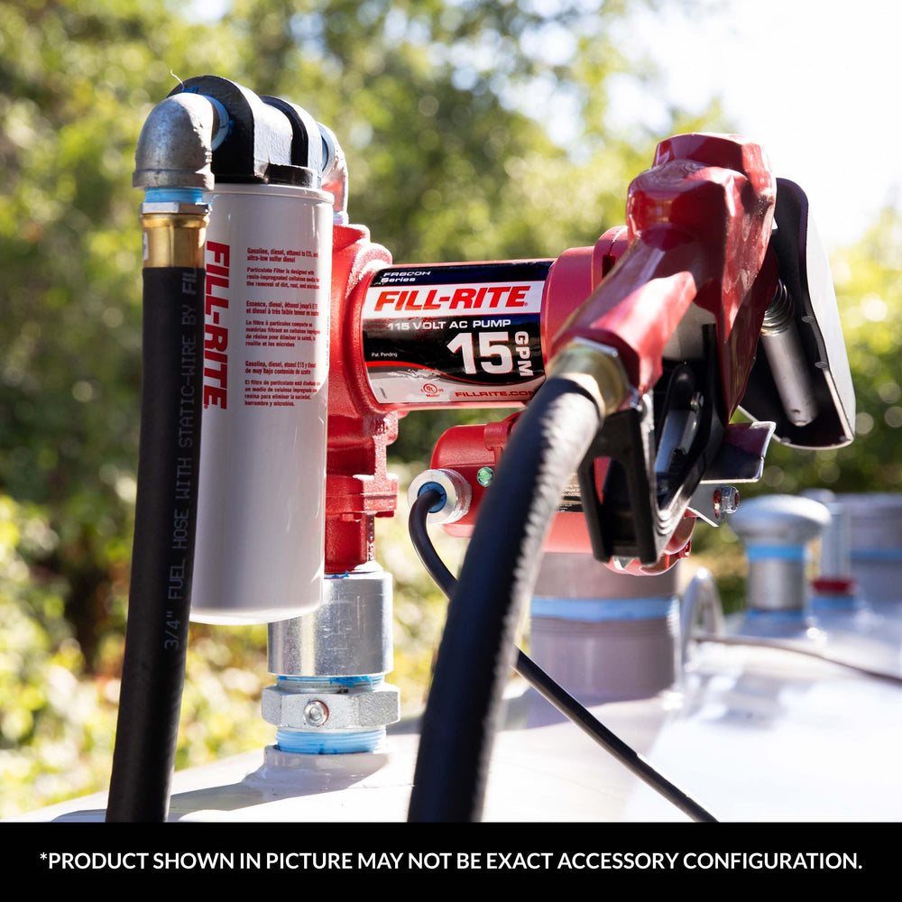 Fill-Rite filter kit installed on a transfer pump demonstrating cleaner fuel delivery