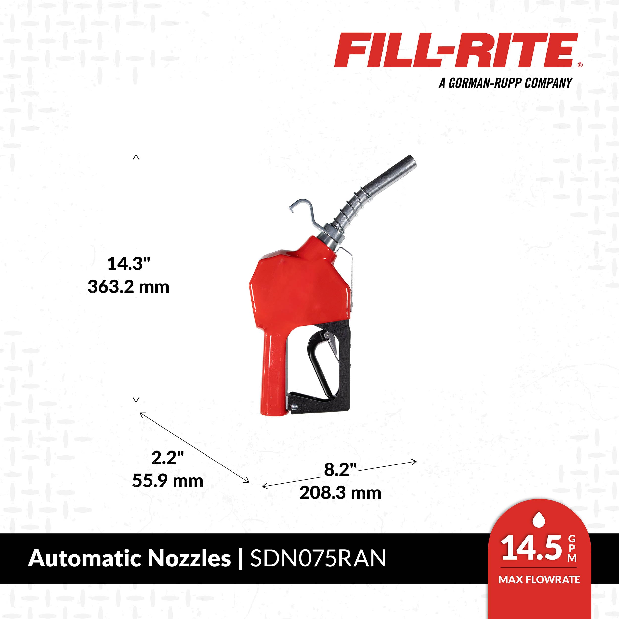 Fill‑Rite SDN075RAN handle detail with latch positions visible for adjustable flow control and comfort
