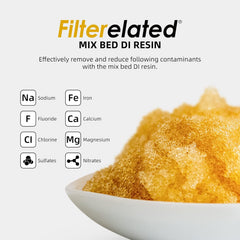 Filterelated resin installed in DI cartridge demonstrating easy refill and restored water polishing