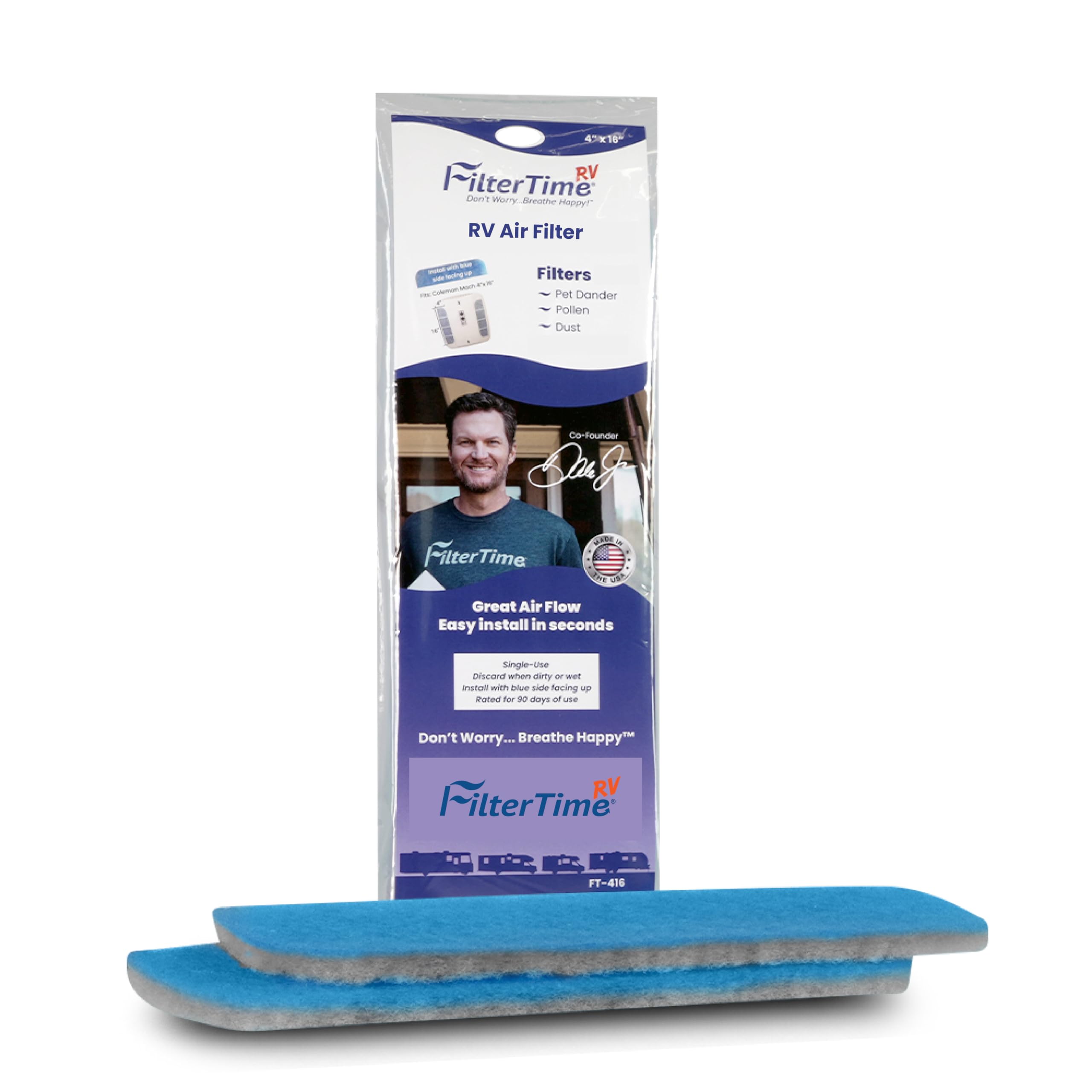 FilterTime FT-416 front packaging showing two filters and benefits