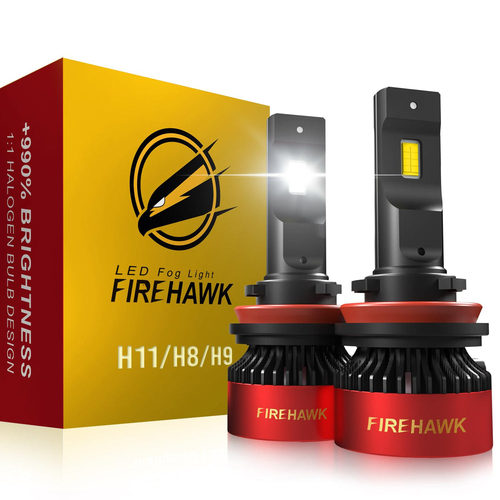 Firehawk front view of bulb pair showing model markings and plug for easy swap