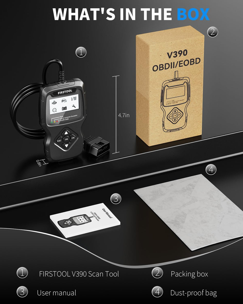FIRSTOOL V390 retail packaging and manual for easy setup and support