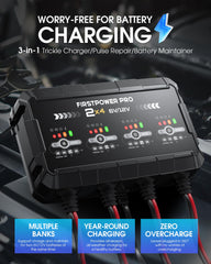 FirstPower Pro bank status LEDs indicating individual charging states for clarity