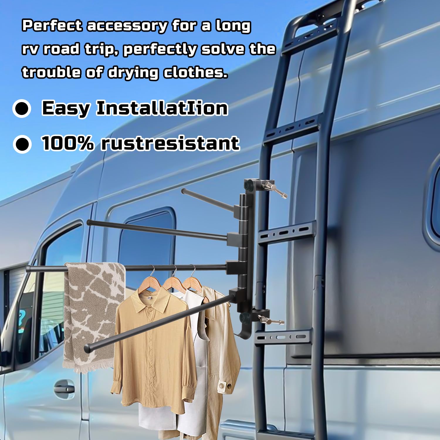 Fistihon installed on camper balcony showing outdoor convenience and versatility