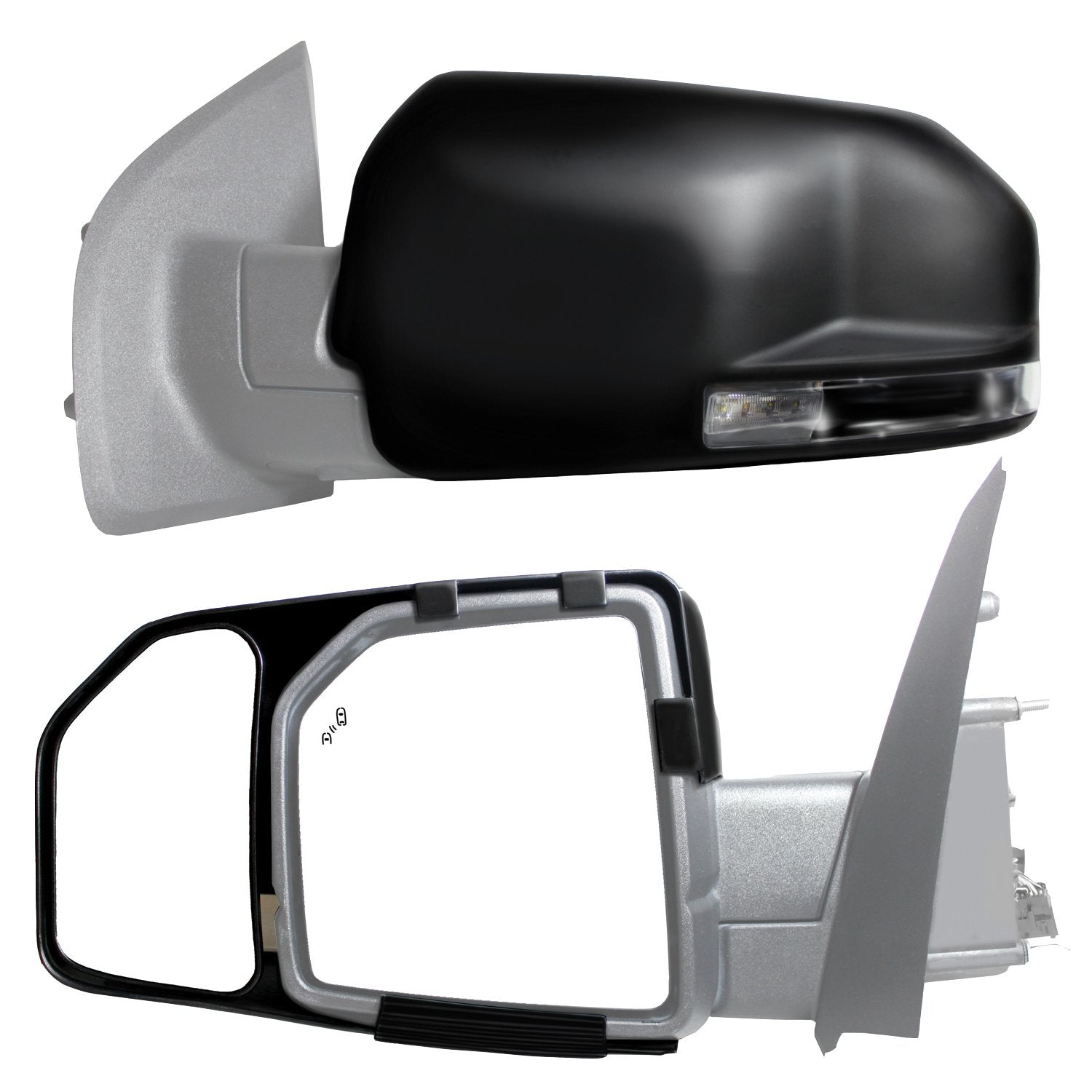 Fit System Snap & Zap front view showing both mirror extensions for clear towing visibility
