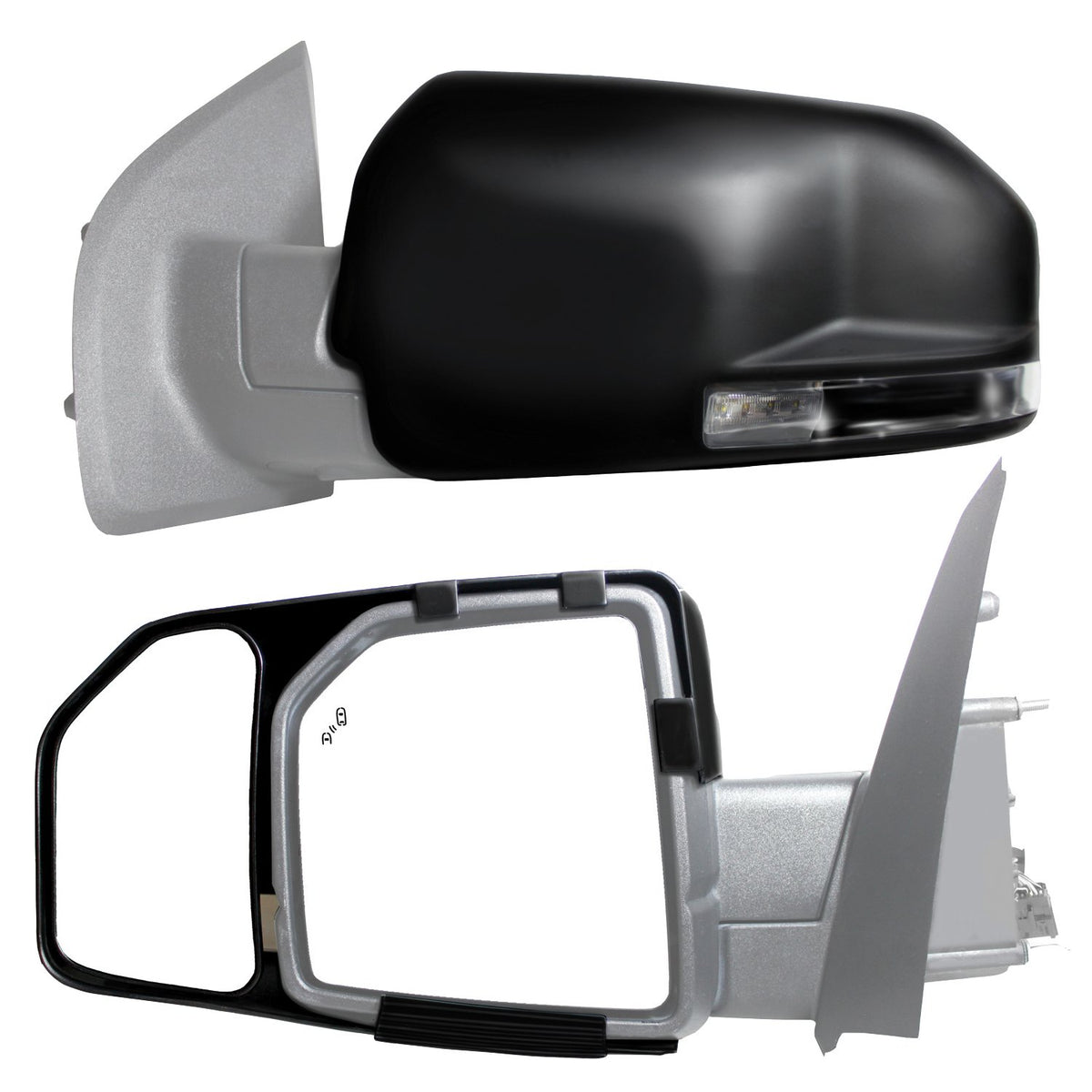 Fit System Snap & Zap front view showing both mirror extensions for clear towing visibility