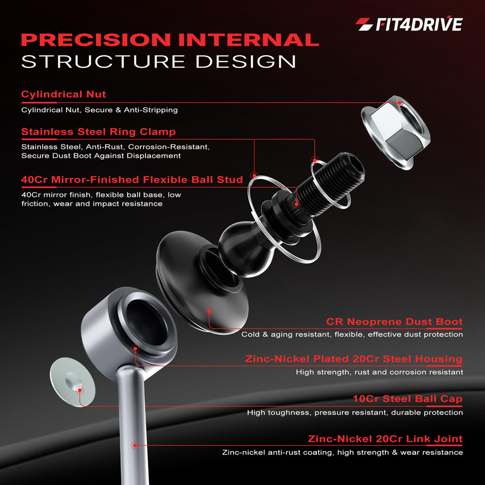 Fit4drive sway bar link installed on vehicle suspension improving steering stability