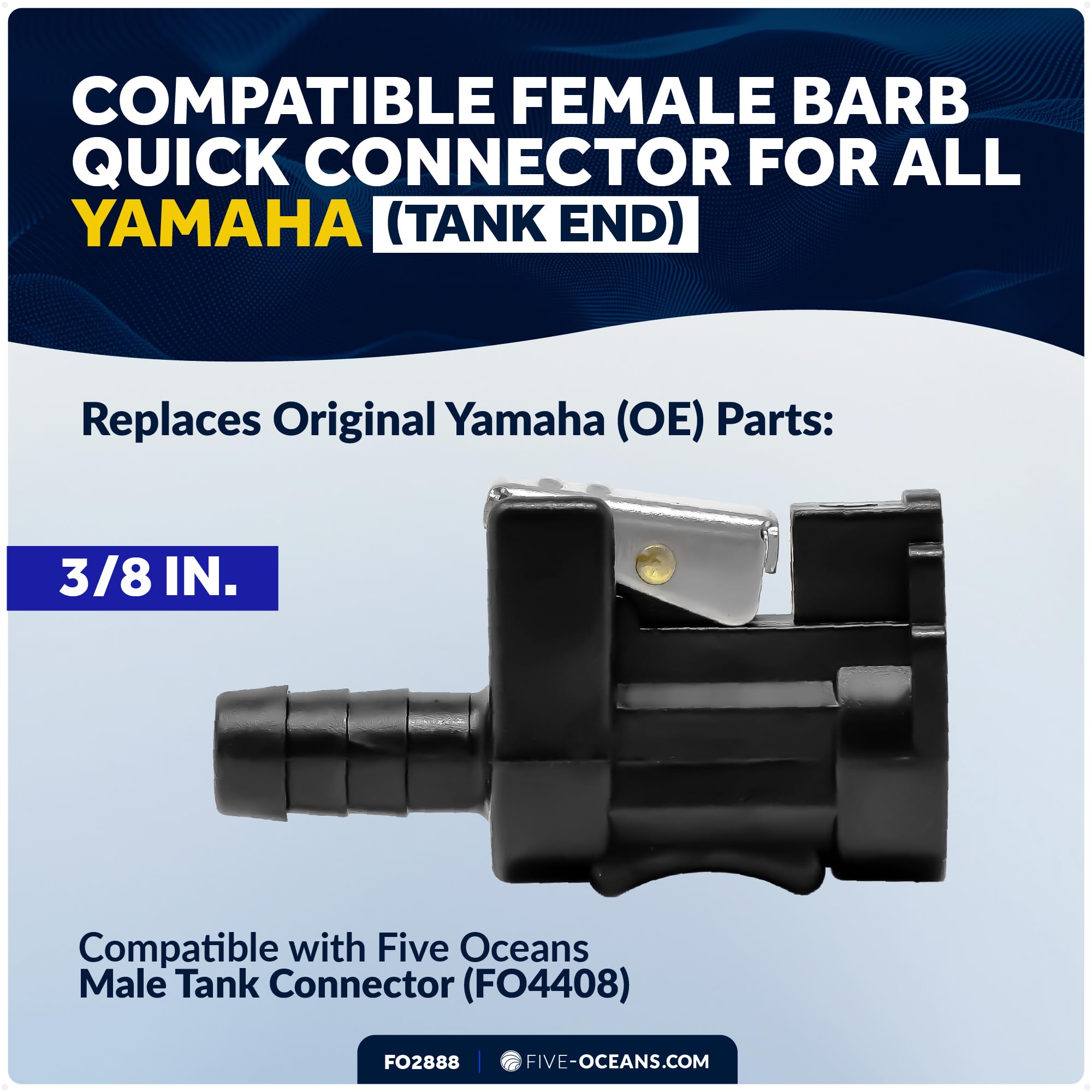 Five Oceans connector mated to Yamaha male fitting showing compatibility and solid connection
