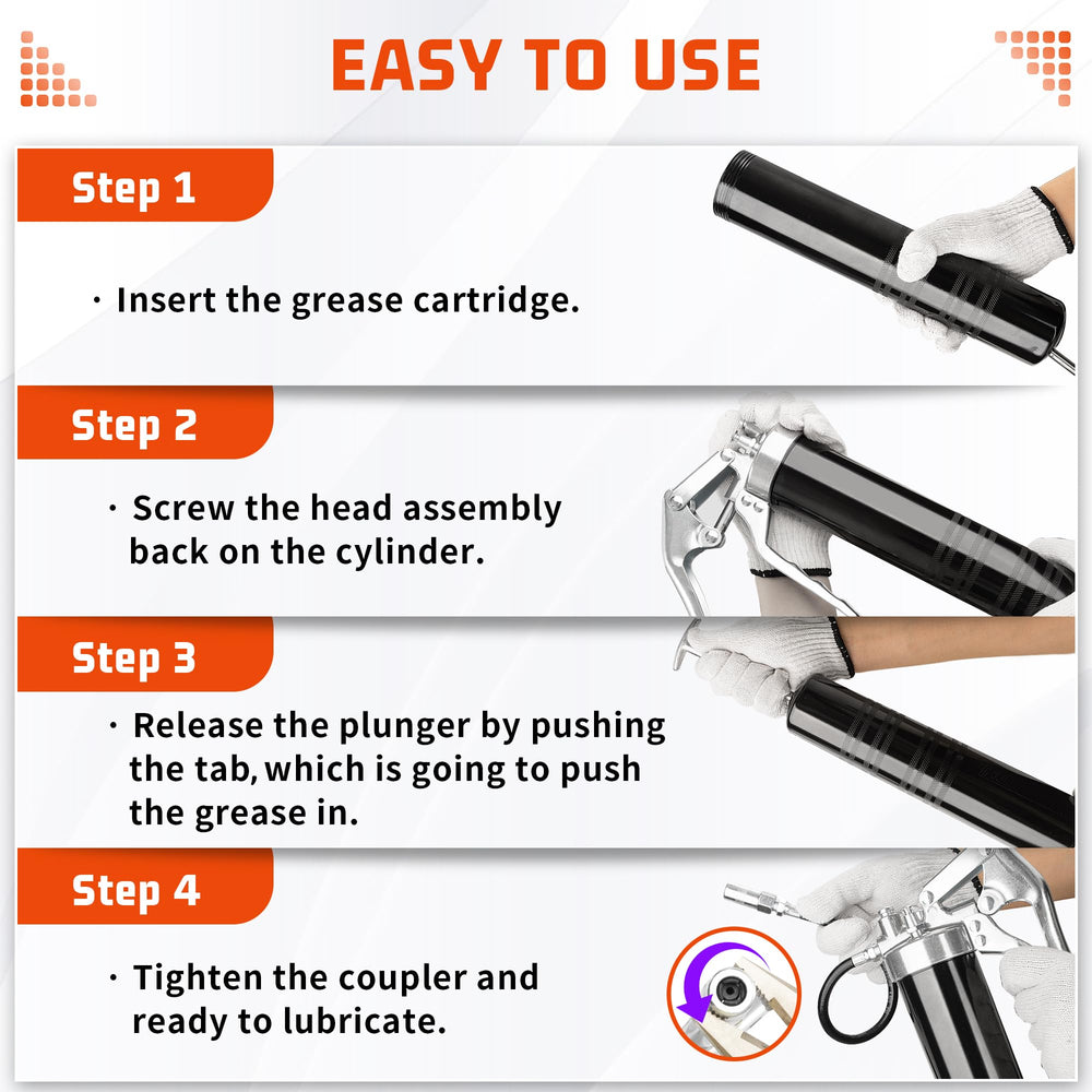 FIXSMITH grease gun next to 14oz cartridge to show size and portability benefit