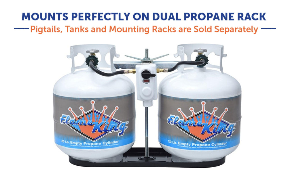 Flame King ACR-2a held in hand for scale, illustrating compact size for easy RV compartment fit