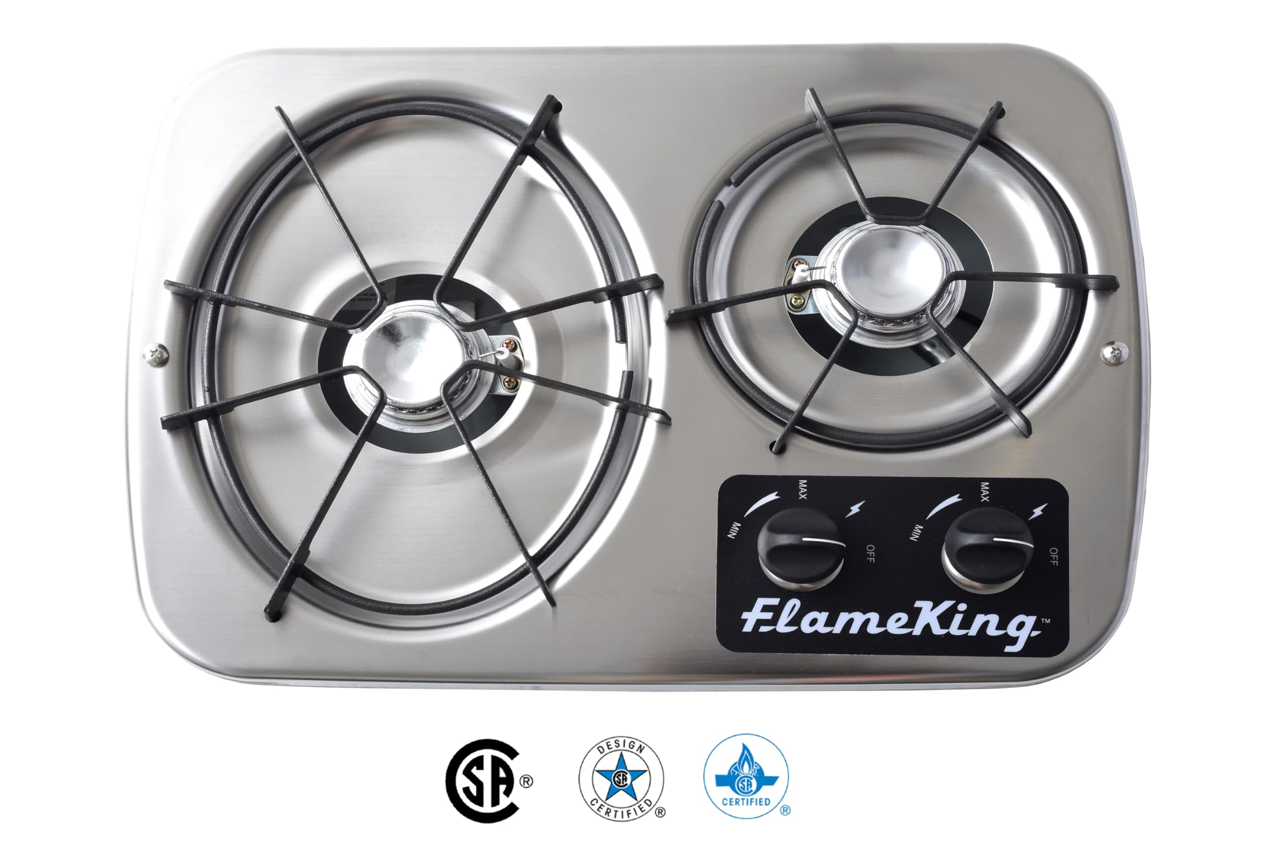 Flame King close-up of 7200 BTU oval grate demonstrating high-heat cooking power
