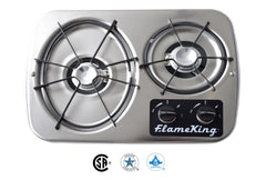 Flame King close-up of 7200 BTU oval grate demonstrating high-heat cooking power
