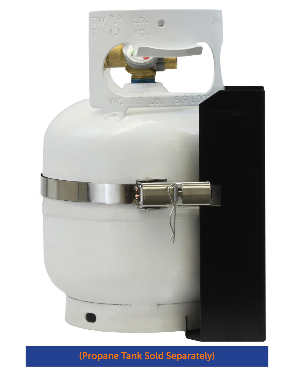 Flame King bracket beside hand indicating compact scale and ease