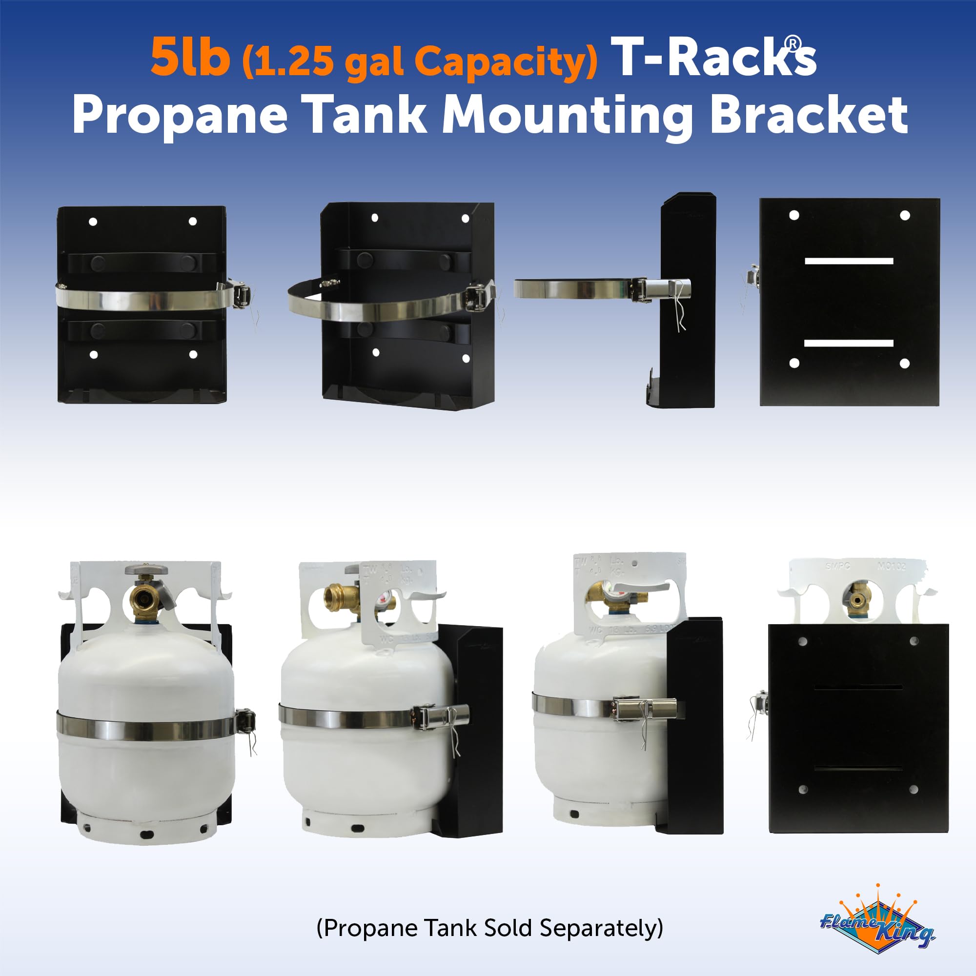 Flame King bracket holding a 5LB tank demonstrating fit