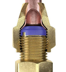 FlareSeal installed with brass flare cap demonstrating leak-proof crush seal