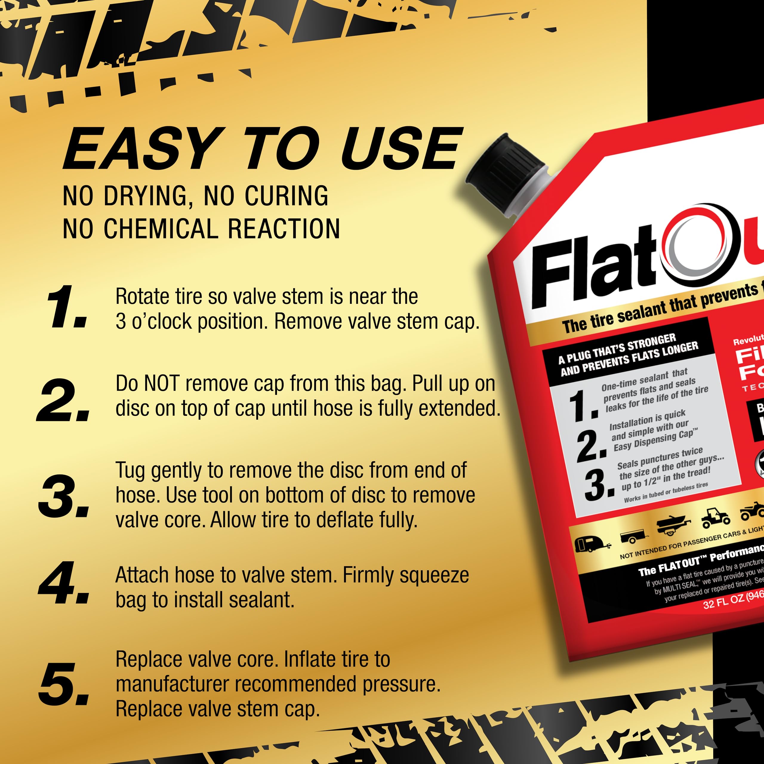 FlatOut applied on ATV tire in off-road setting improving uptime and reliability
